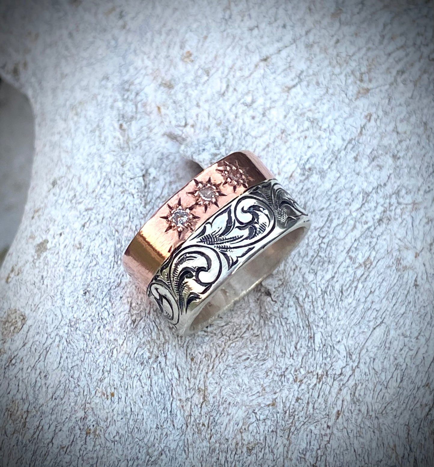 Wide Sterling and Copper Band Sz 8.5