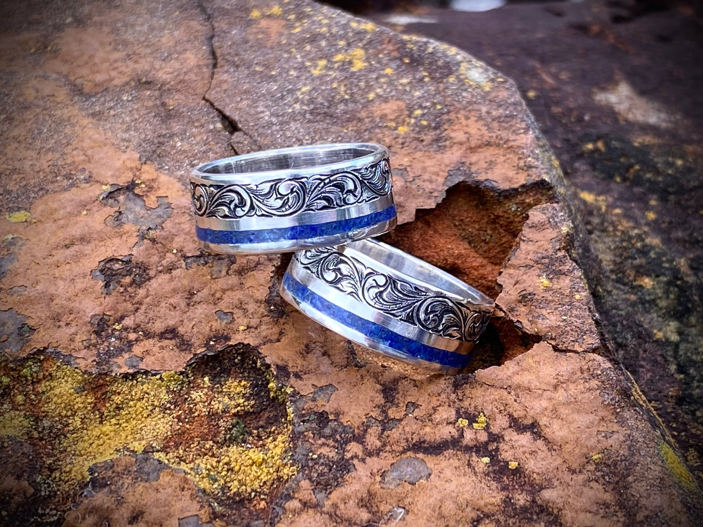Sterling band crushed Lapis inlay Sz 9