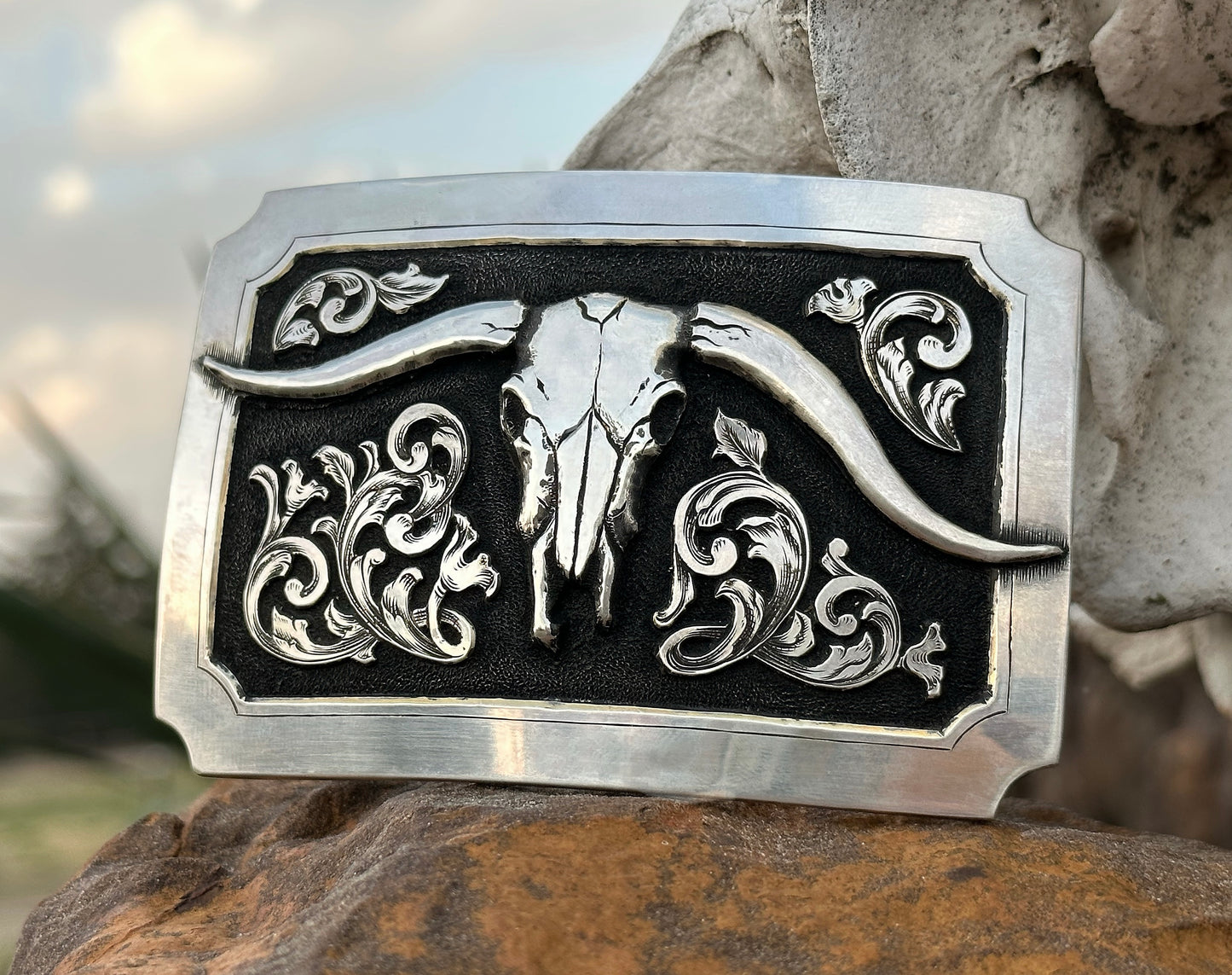 Sterling Steer Skull Buckle