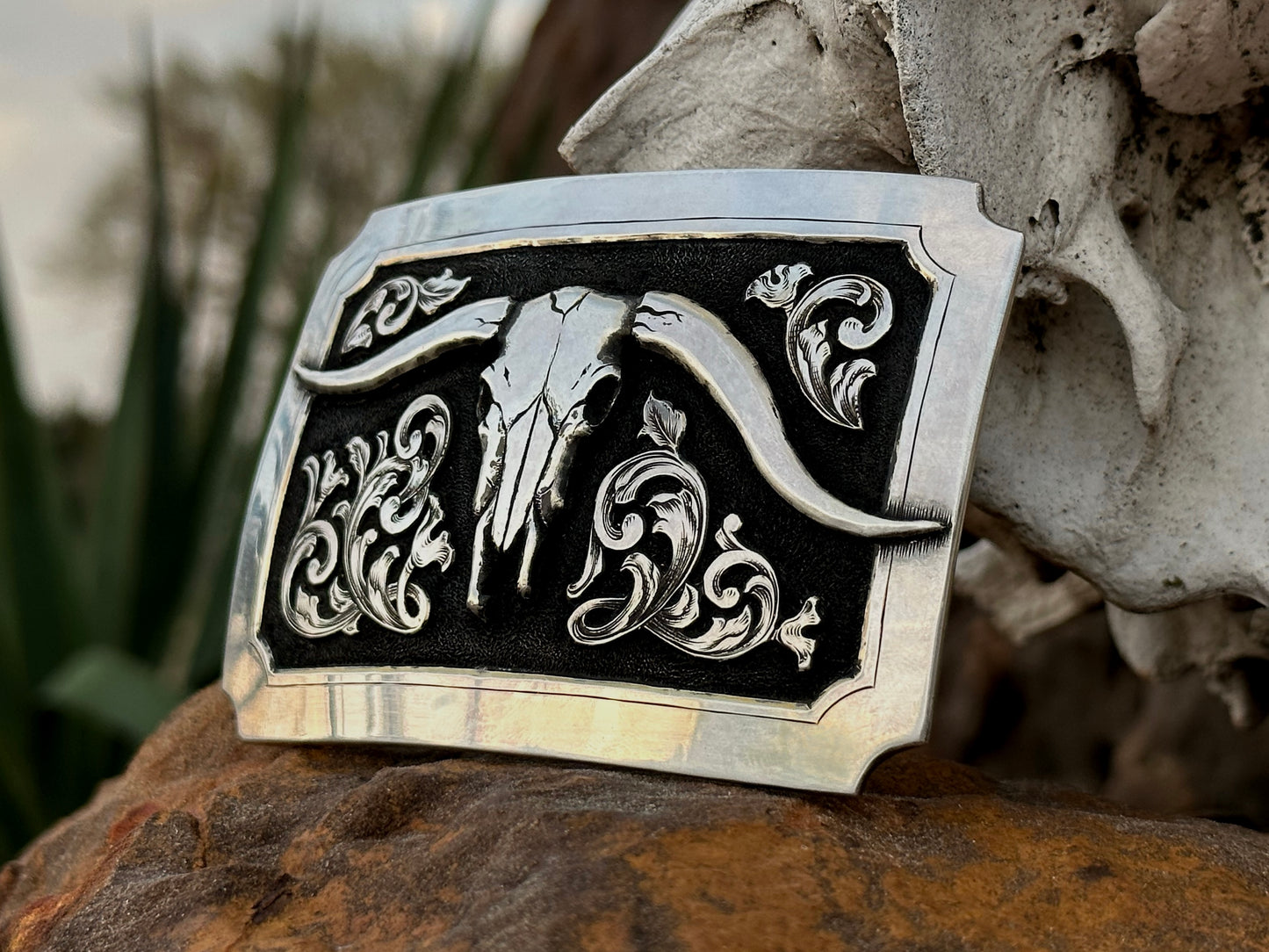 Sterling Steer Skull Buckle