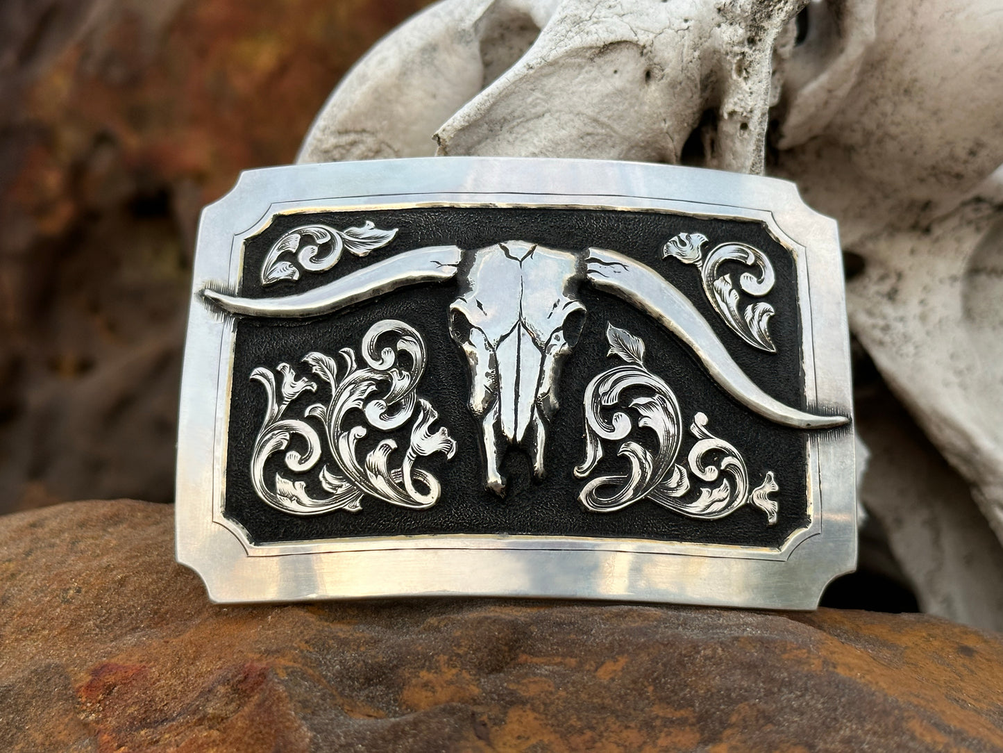 Sterling Steer Skull Buckle