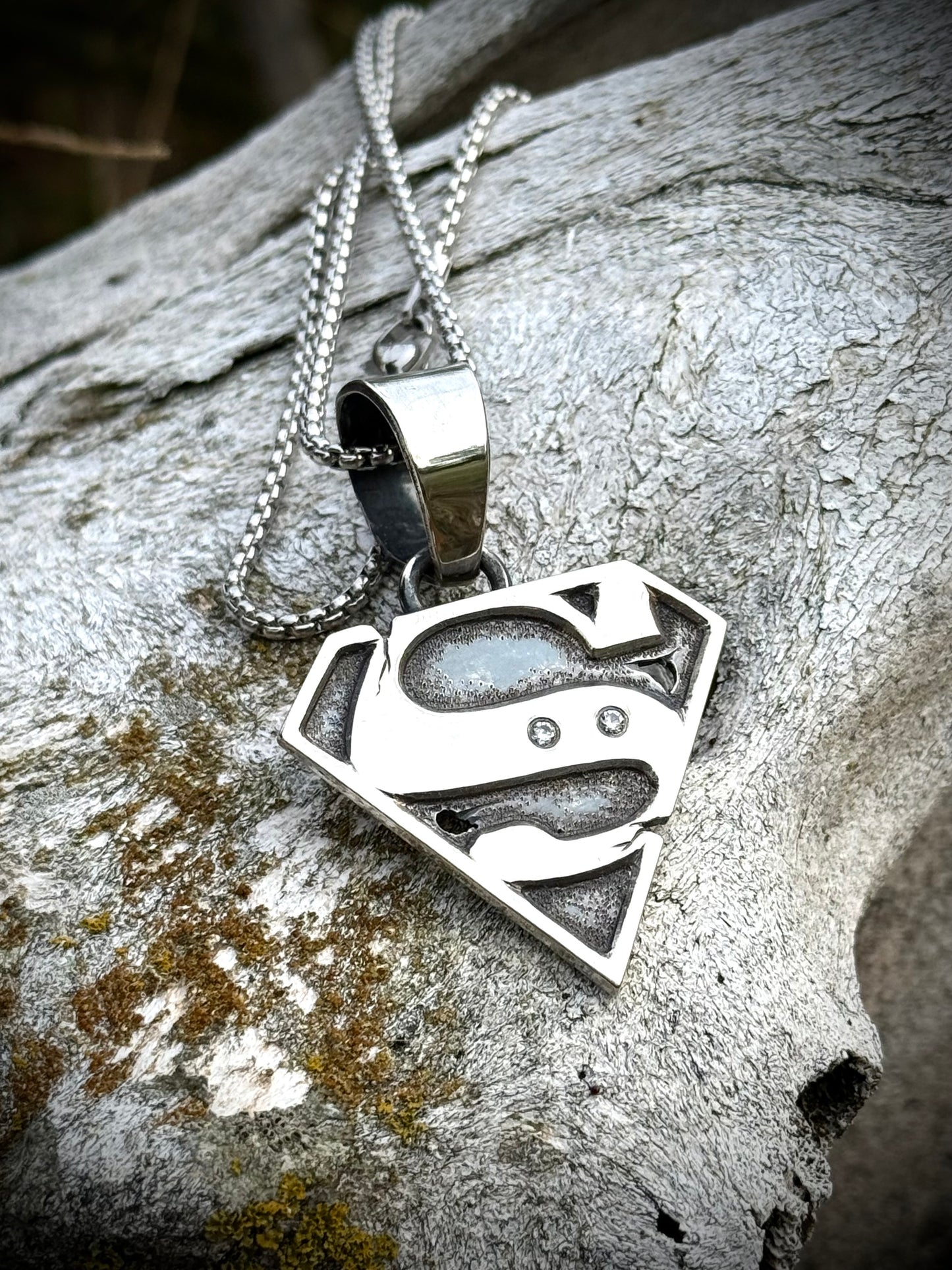 Sterling Superman Pendant Diamonds