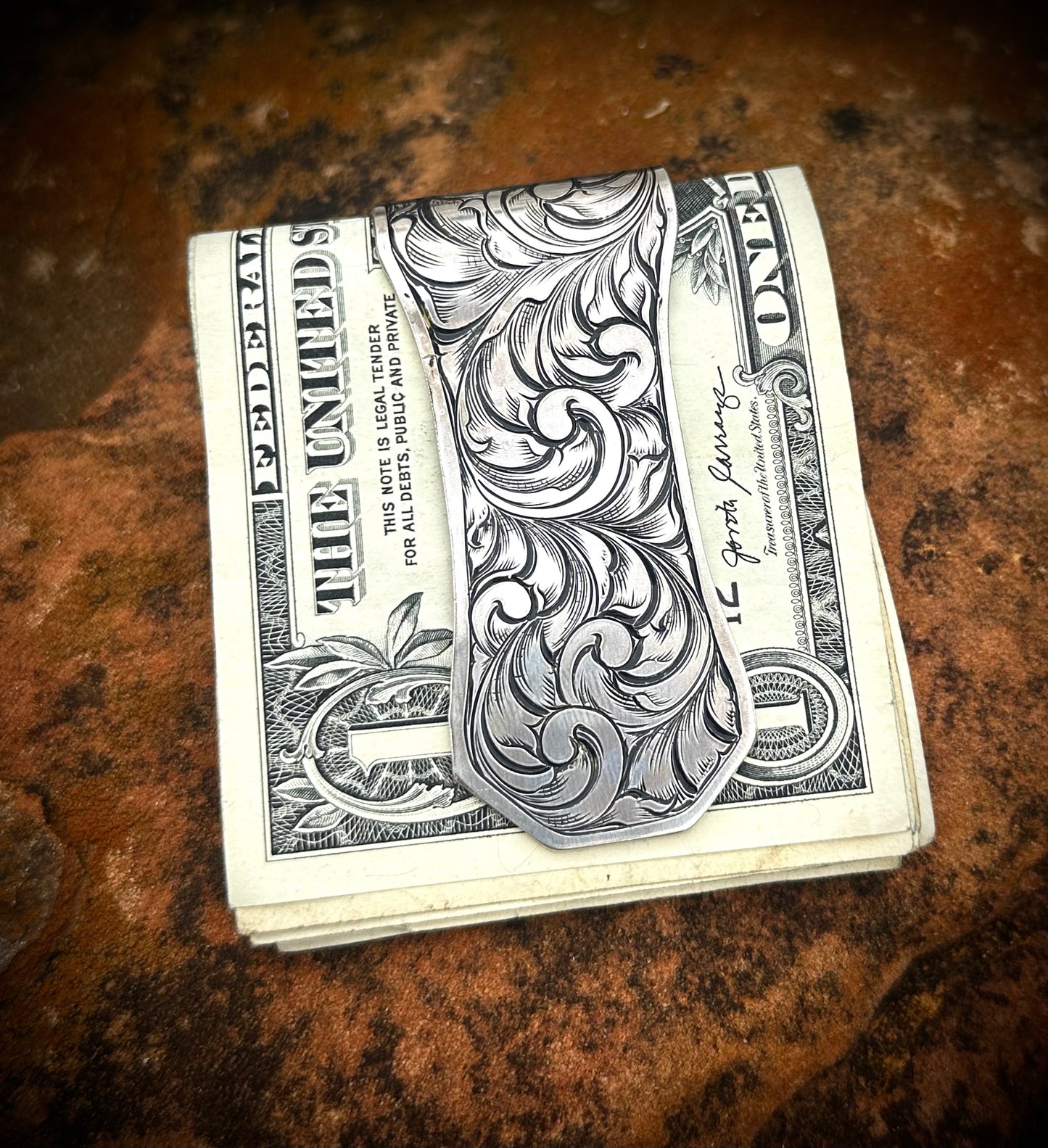 Money Clip hand engraved