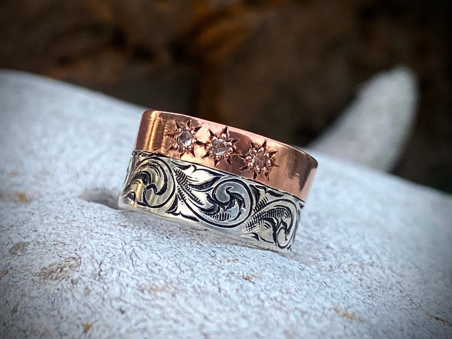 Wide Sterling and Copper Band Sz 8.5