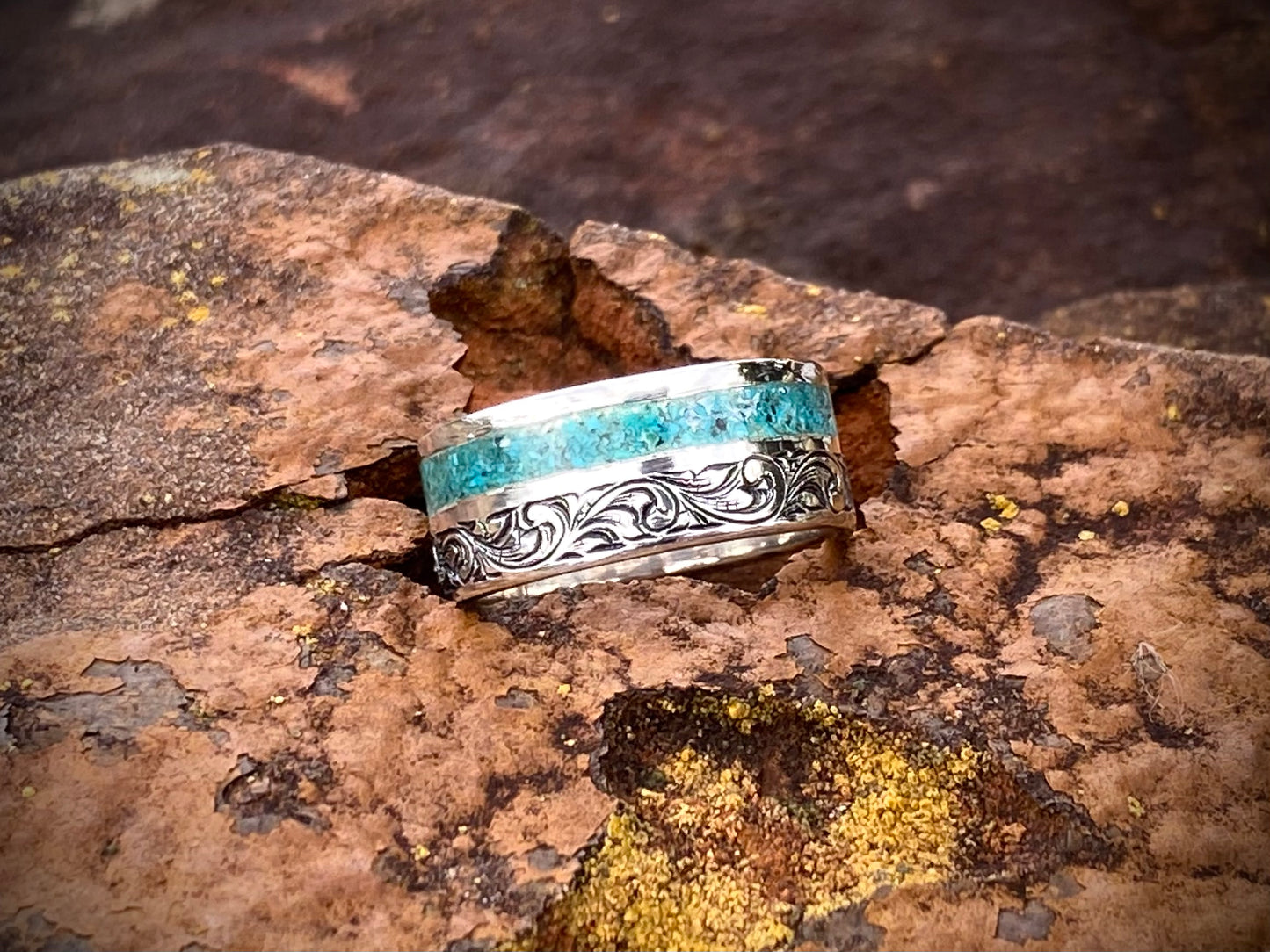 Sterling Band crushed Turquoise Sz 8