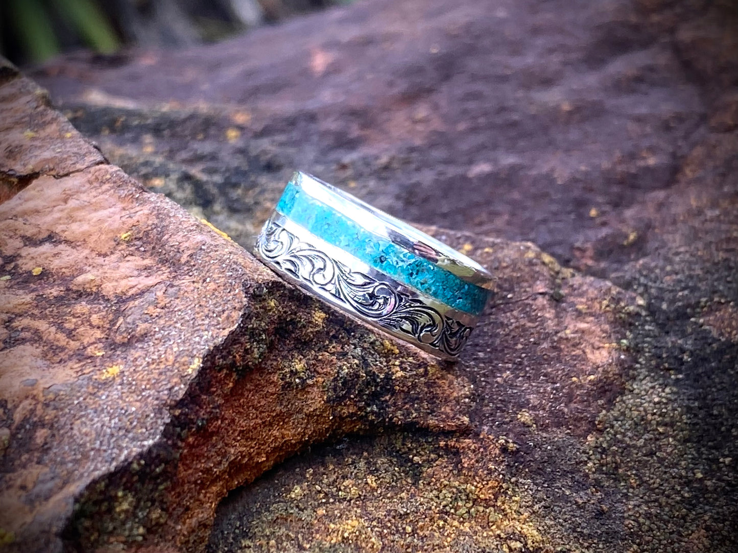 Sterling Band crushed Turquoise Sz 8