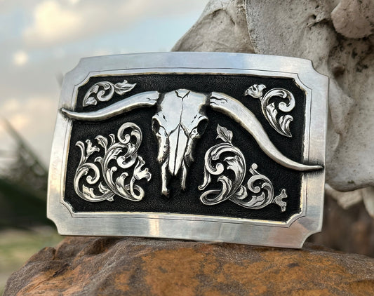 Sterling Steer Skull Buckle